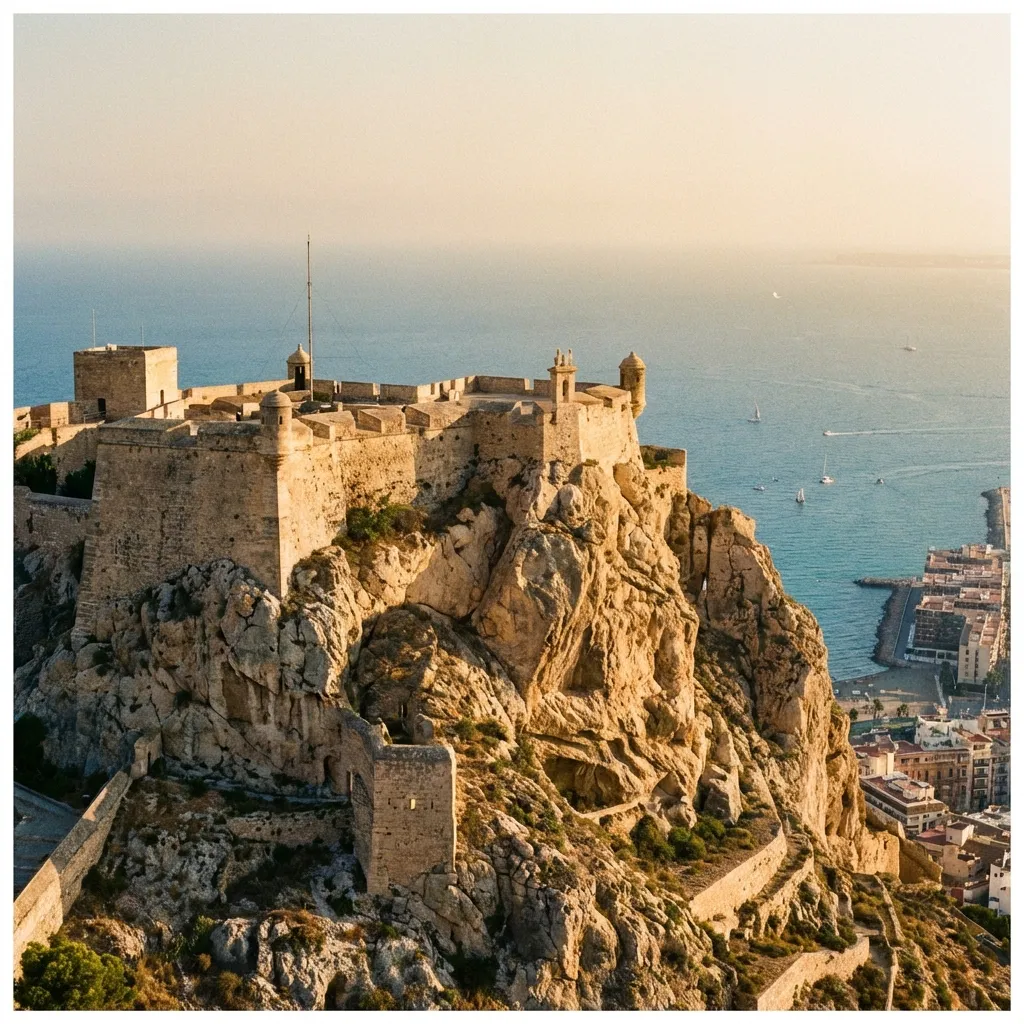 El imponente Castillo de Santa Bárbara dominando la bahía y el puerto de Alicante
