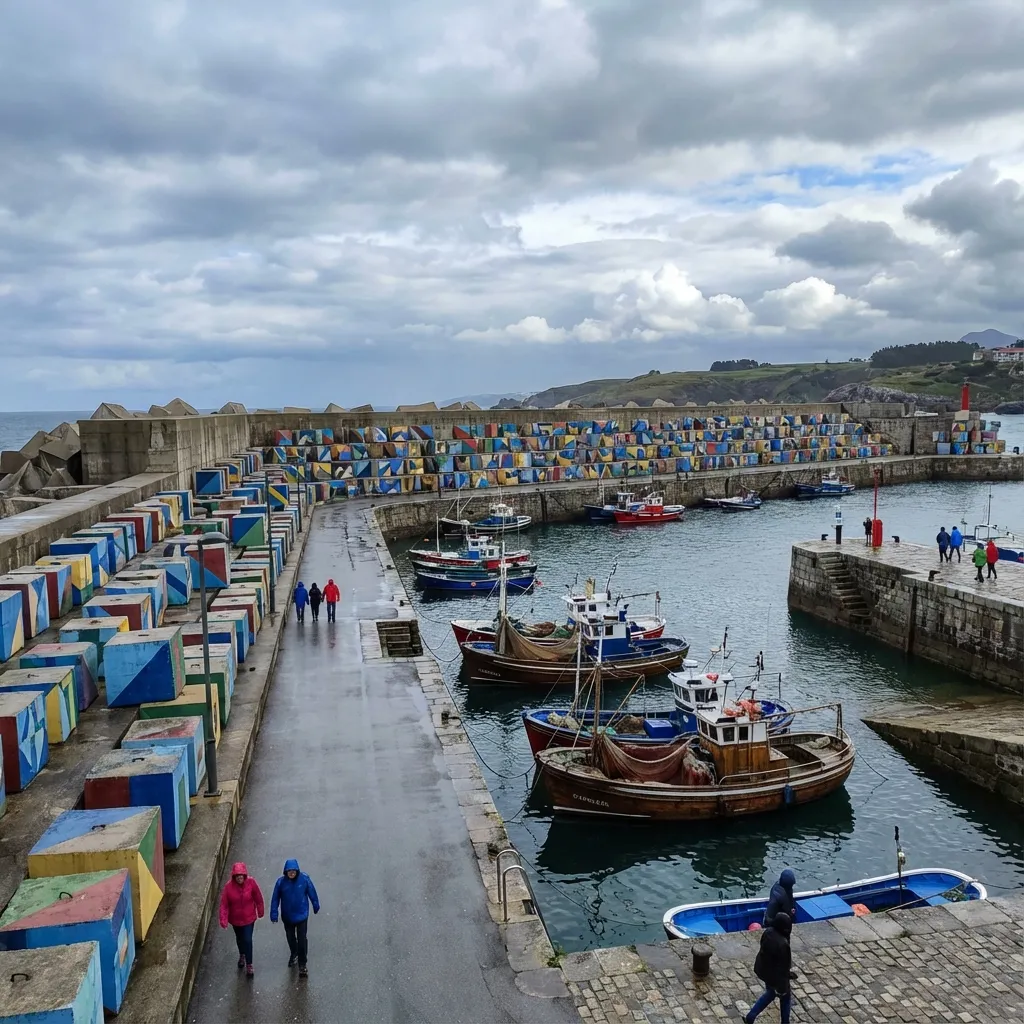Cubos de la Memoria pintados de colores en el puerto de Llanes