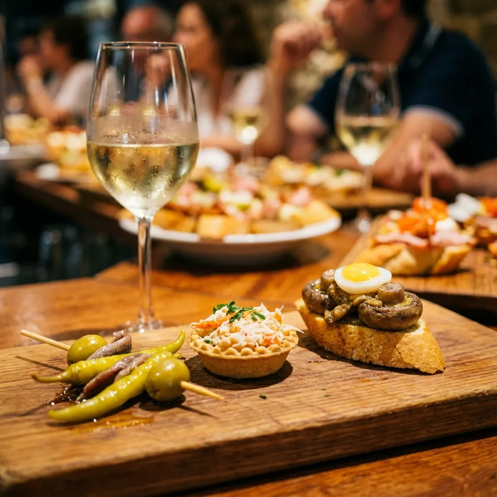 Barra llena de pintxos variados