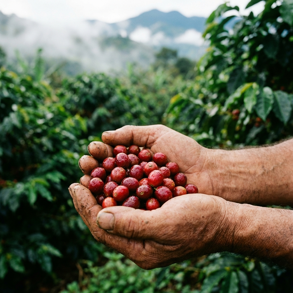 Manos con café colombiano