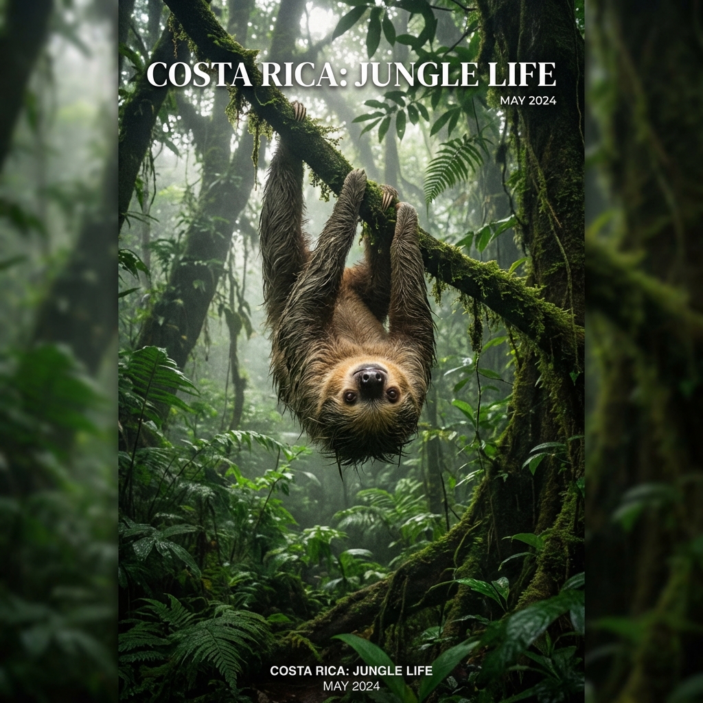 Perezoso colgando en la selva de Costa Rica