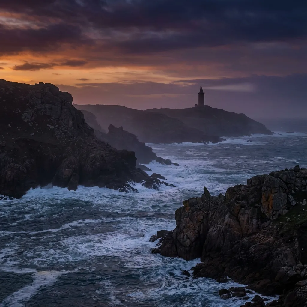 Atardecer en la Costa da Morte, faros y acantilados salvajes