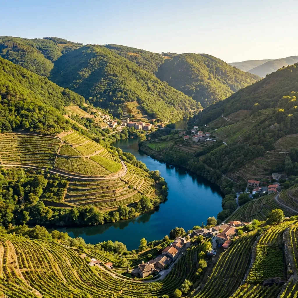 Cañones del río Sil y viñedos en bancales