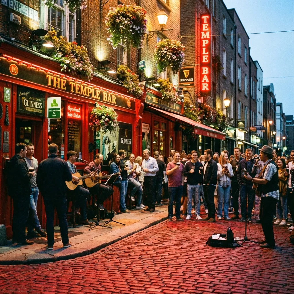 Interior de un pub tradicional irlandés en Dublín con música en vivo