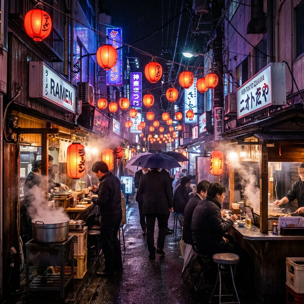 Callejón Izakaya en Tokio de noche