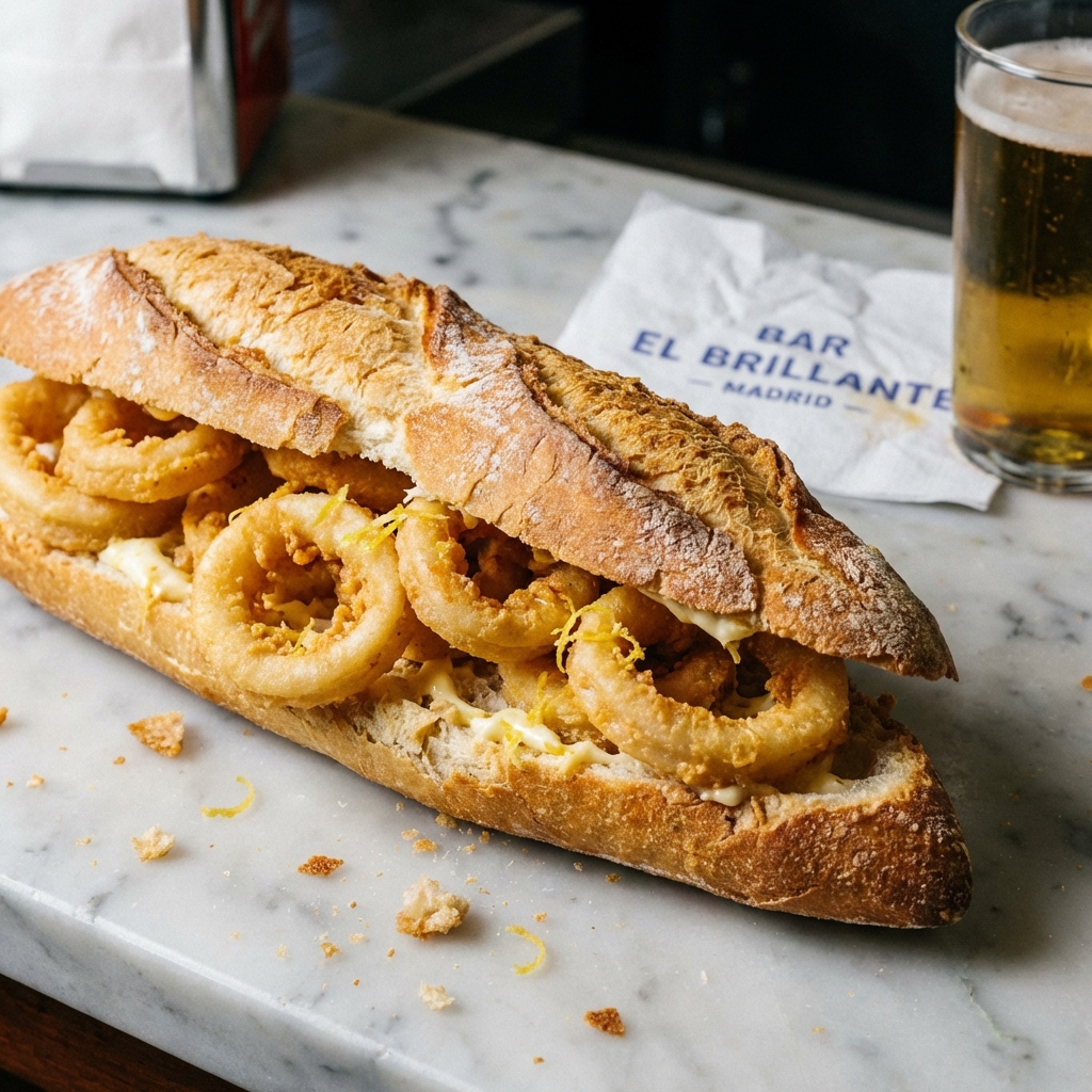 Bocadillo de calamares crujiente en Madrid