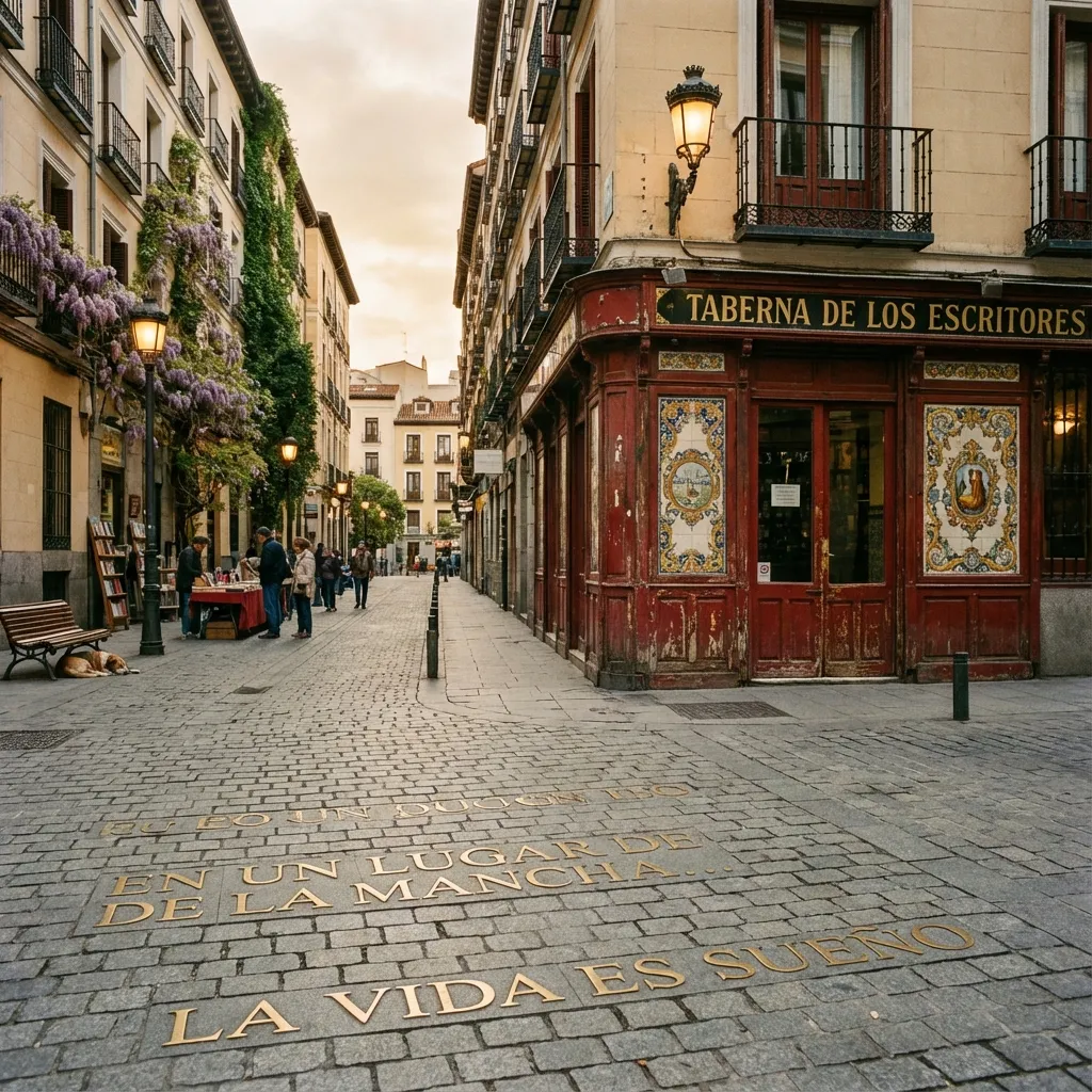 Calle típica del Barrio de las Letras: adoquines, literatura y tranquilidad