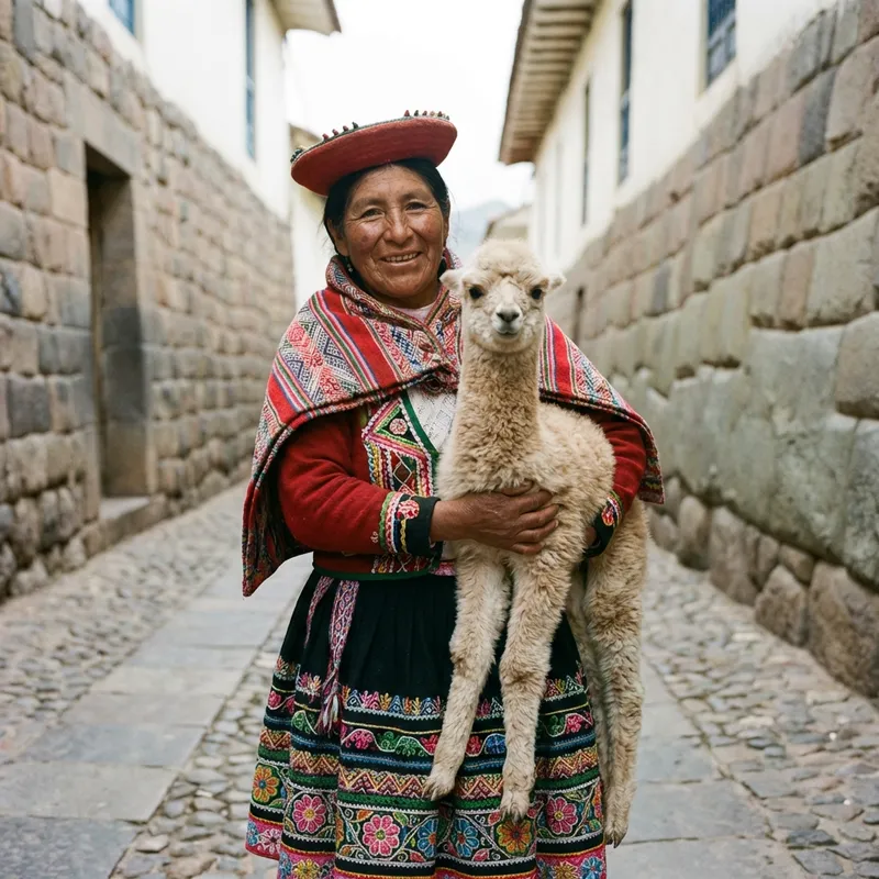 Mujer andina con llama