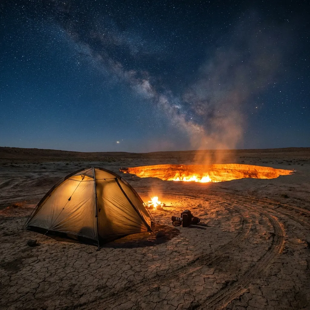 Camping junto al cráter de Darvaza