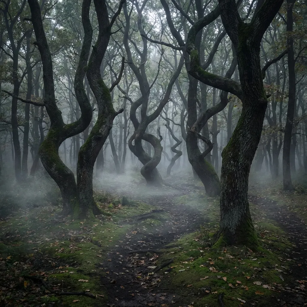 Árboles retorcidos en espirales en el bosque de Hoia Baciu