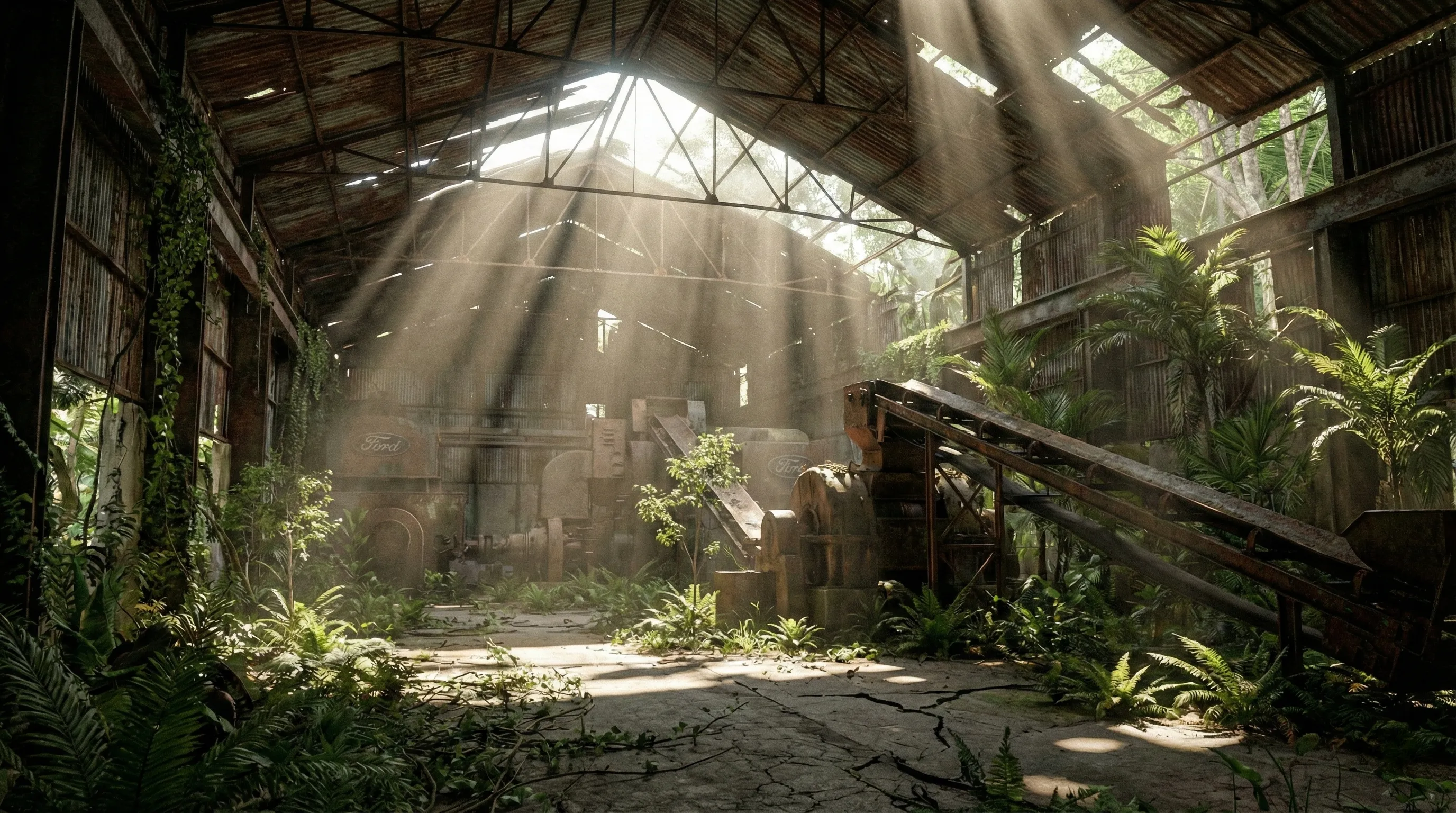 Almacenes industriales abandonados en la selva