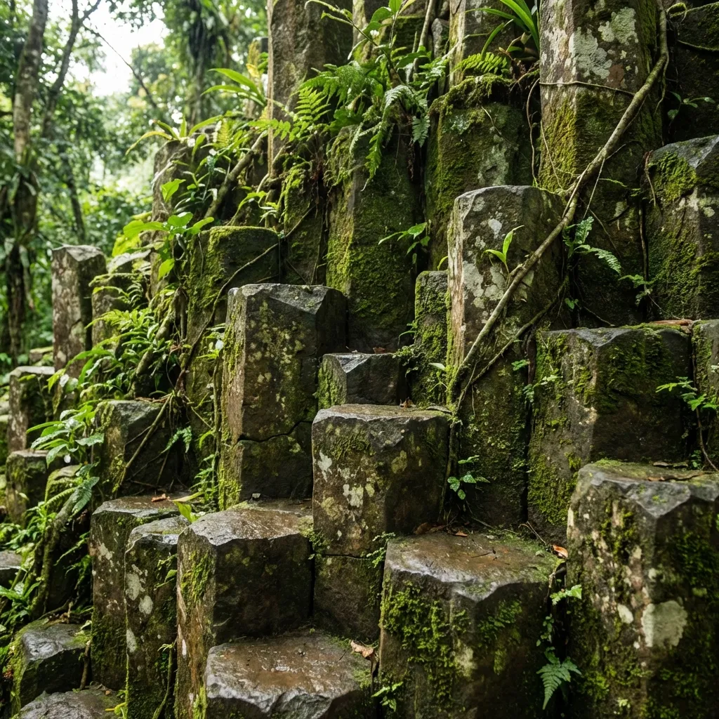 Detalle de las columnas de basalto apiladas