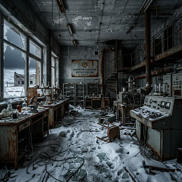 Ruinas del complejo científico de Kola en la nieve