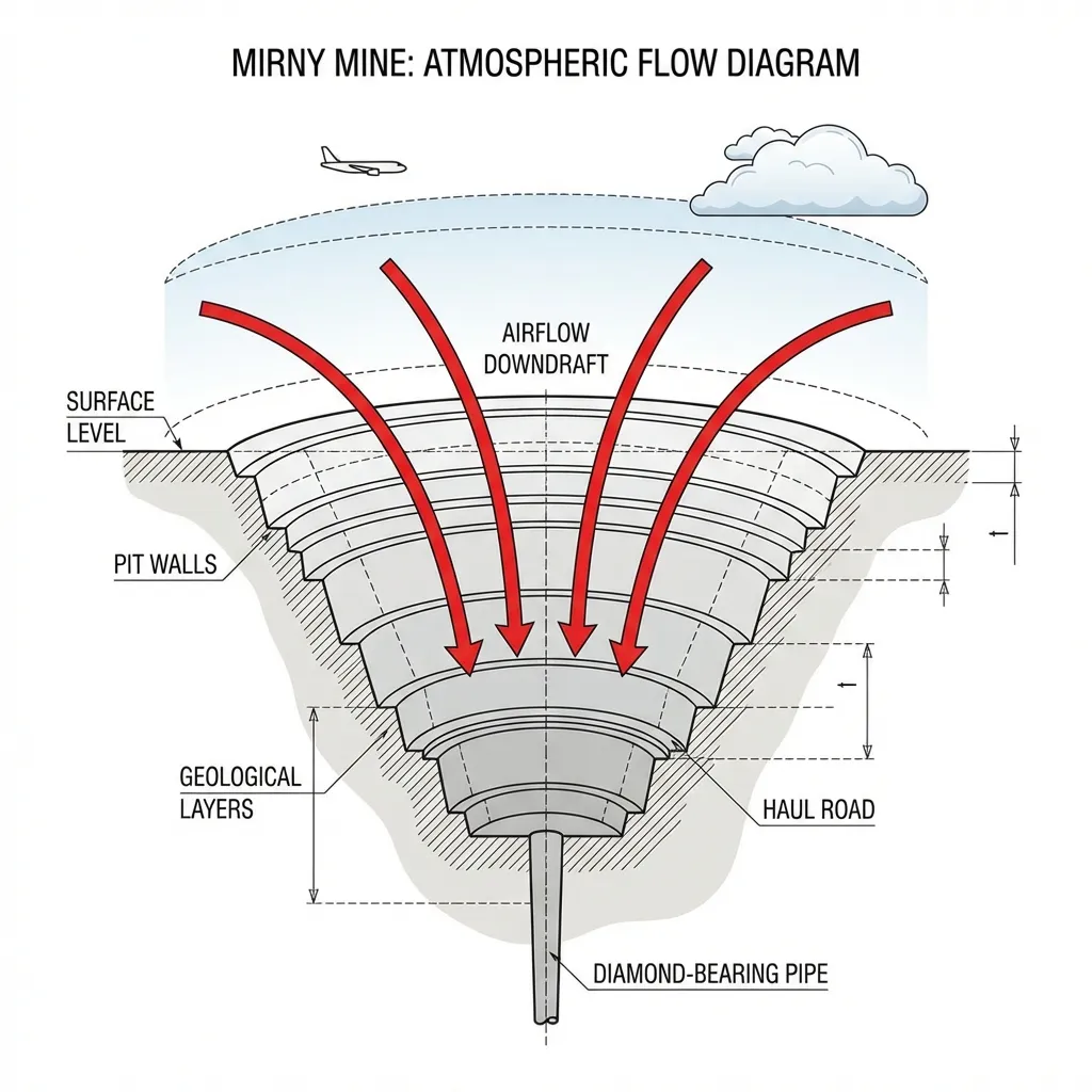Diagrama de flujo de aire en mina a cielo abierto