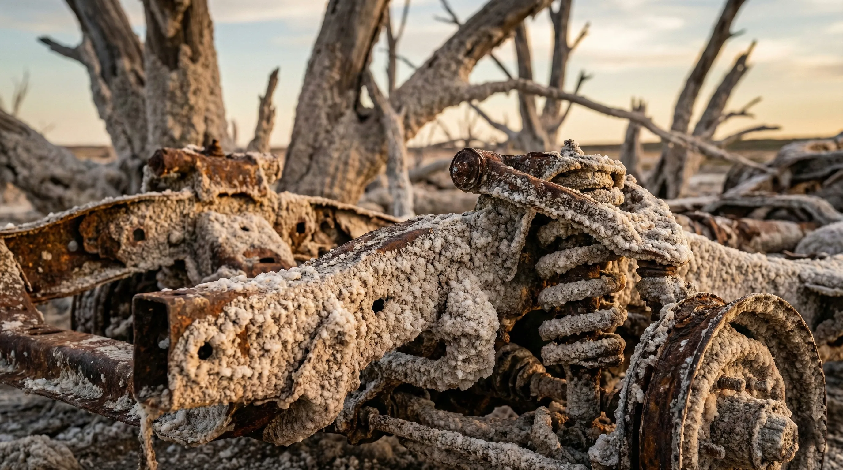 Coche oxidado y blanqueado por la sal