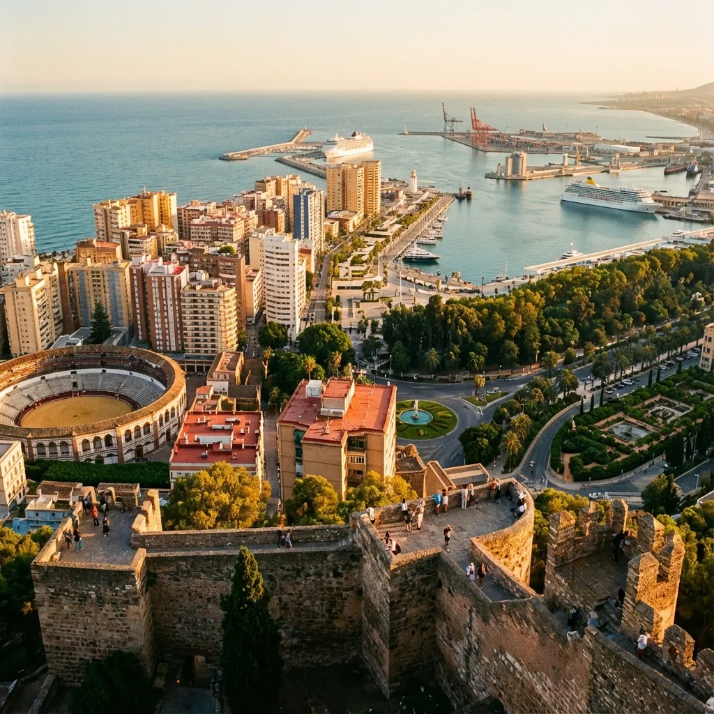 Esta será tu recompensa el último día: la Bahía de Málaga a tus pies desde Gibralfaro.