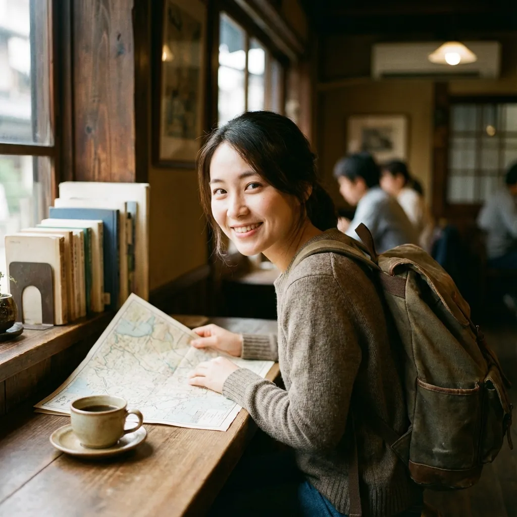 Traveler looking at map
