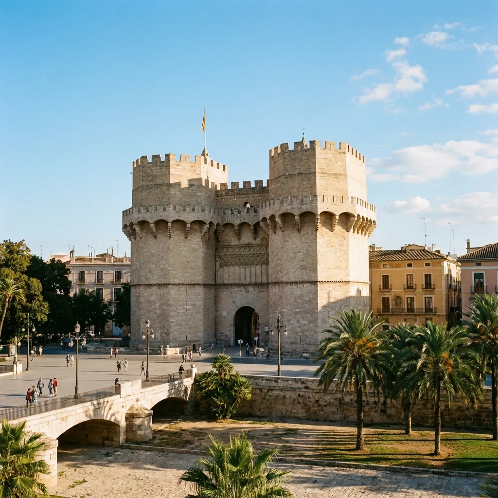 Torres de Serranos medievales Valencia cielo azul