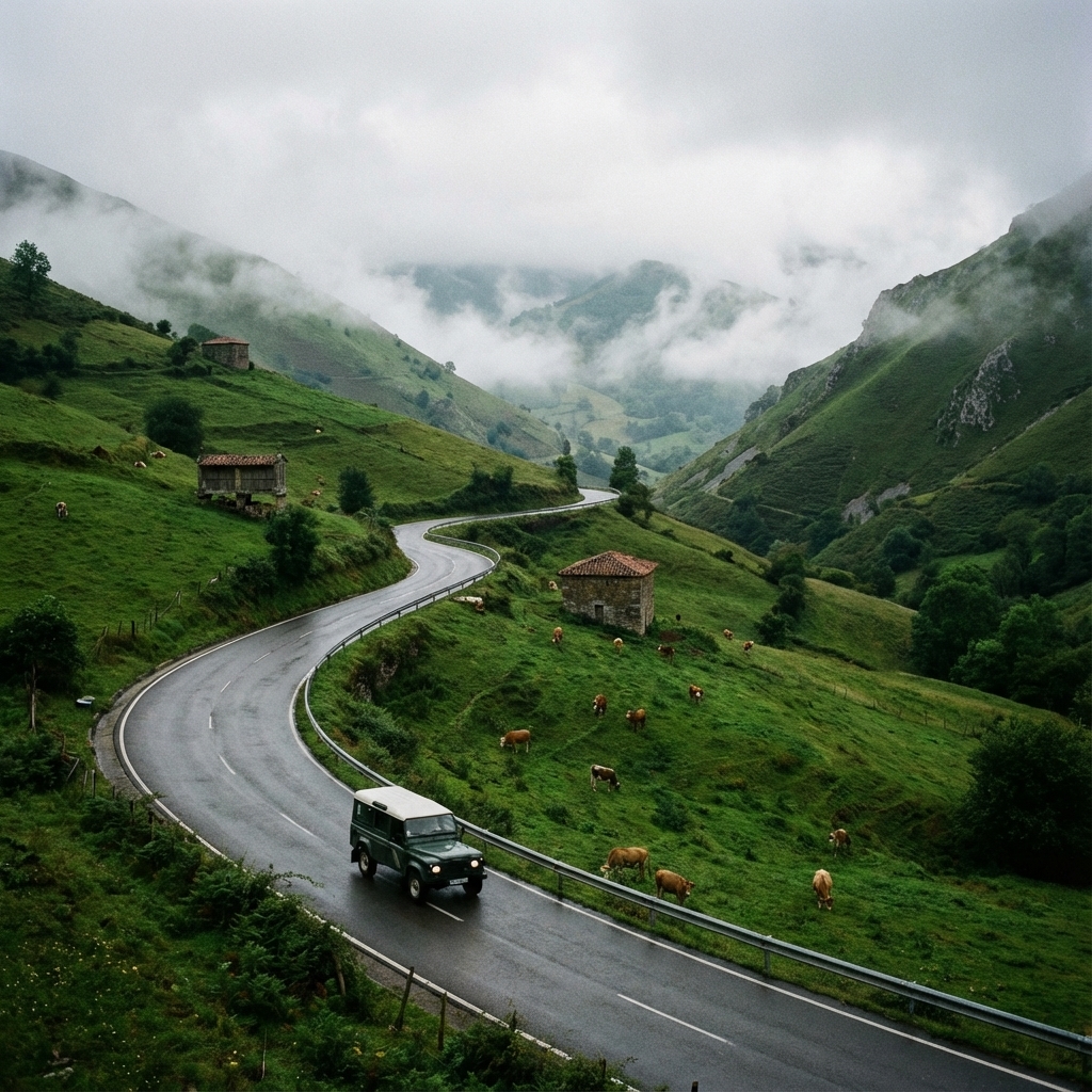 Carretera de montaña asturiana sinuosa