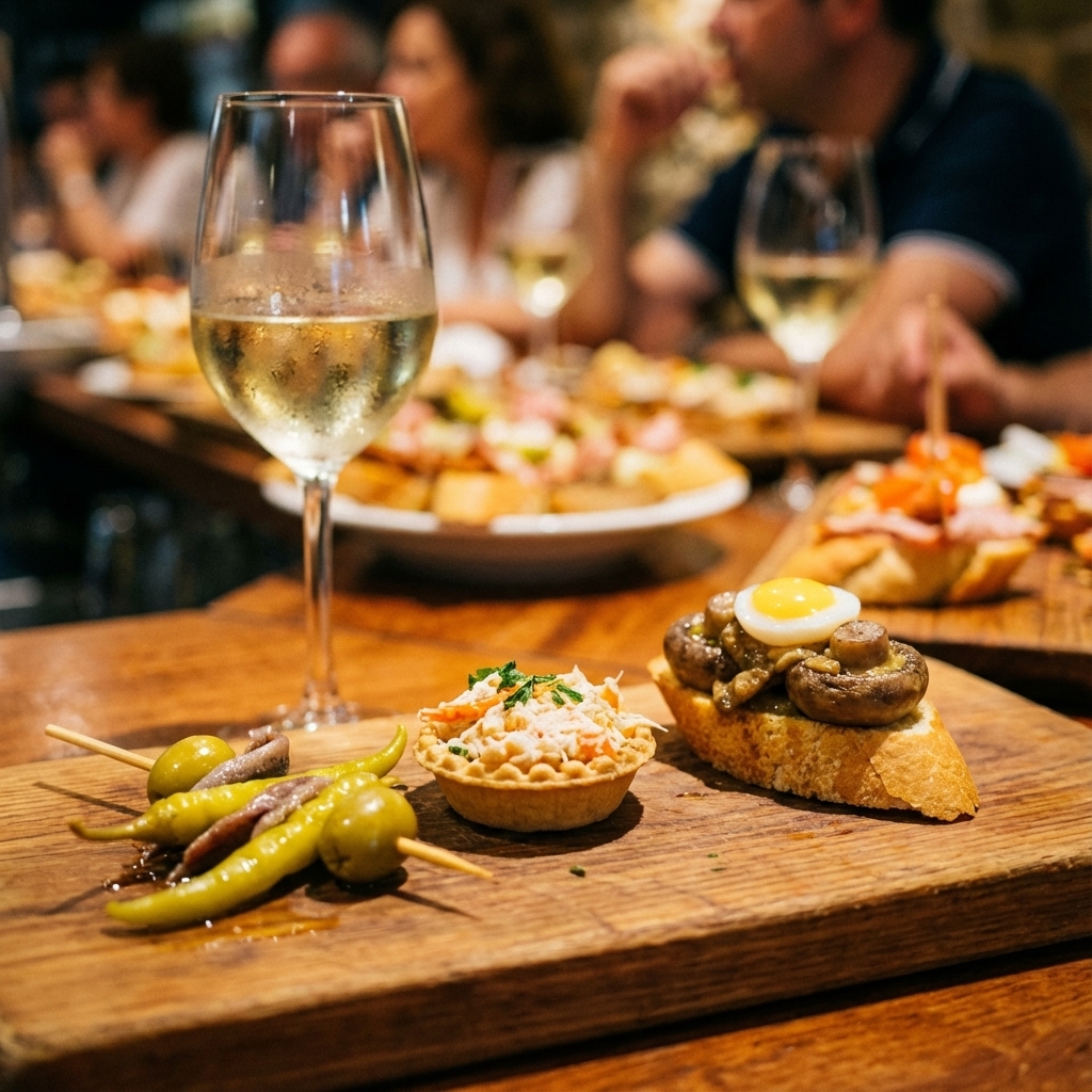 Barra llena de pintxos variados