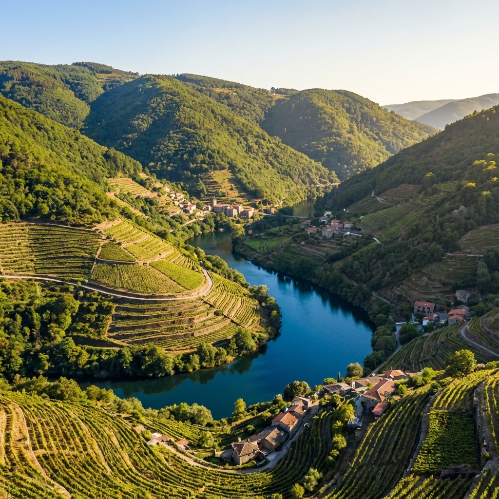 Cañones del río Sil y viñedos en bancales