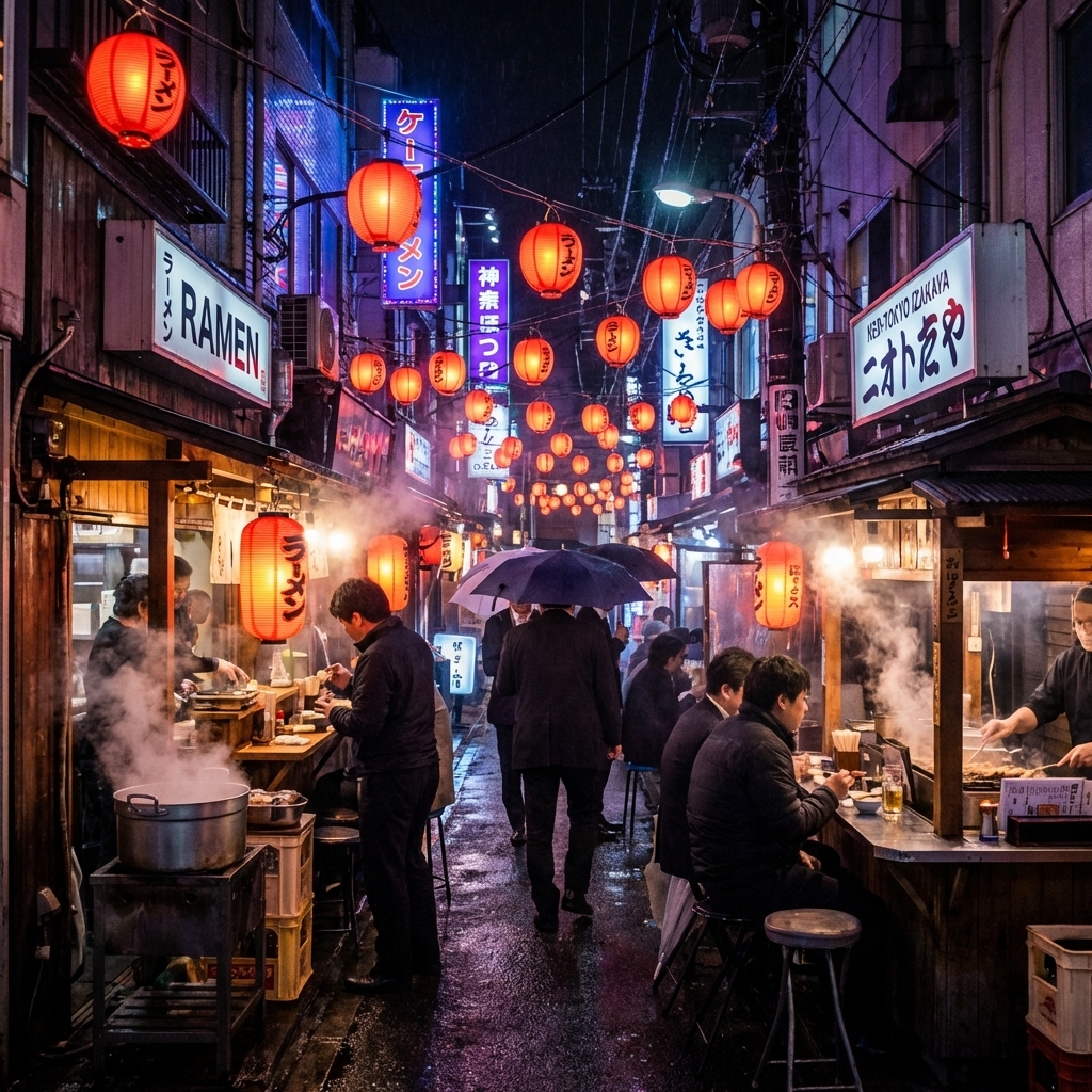 Callejón Izakaya en Tokio de noche