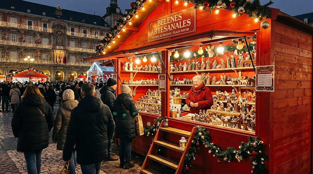 El histórico mercadillo navideño de la Plaza Mayor es ideal para buscar figuras del Belén