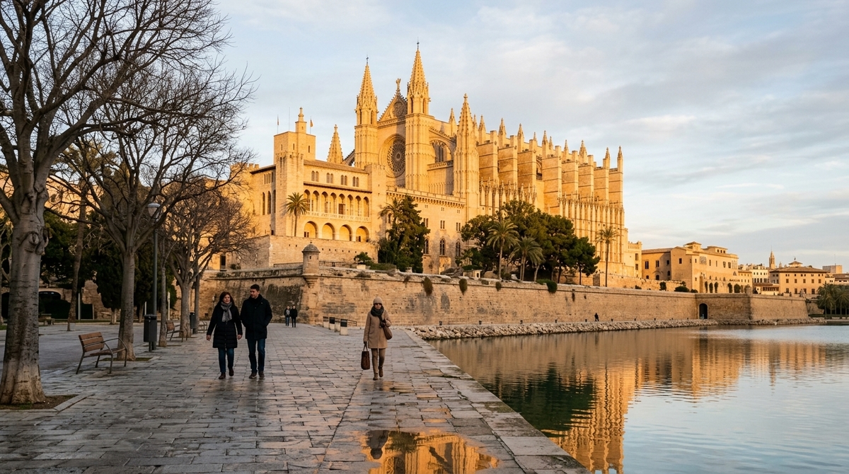 La Catedral de Palma de Mallorca en invierno con luz cálida
