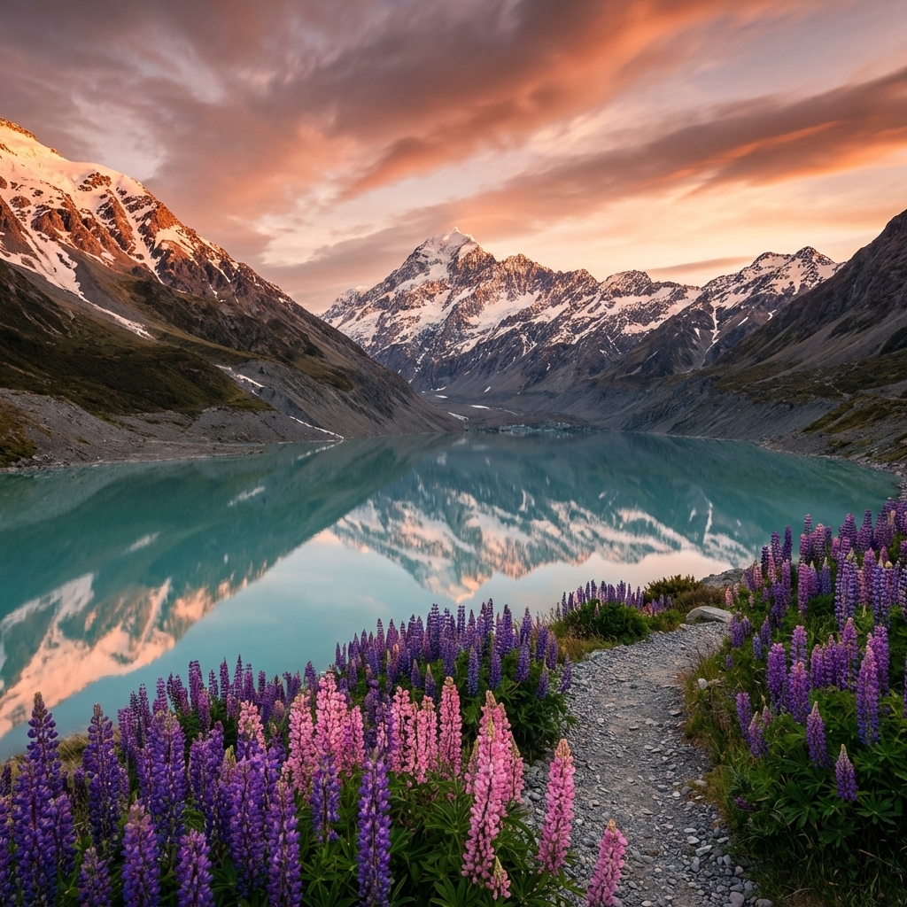 Monte Cook Aoraki Reflejo Lago Hooker