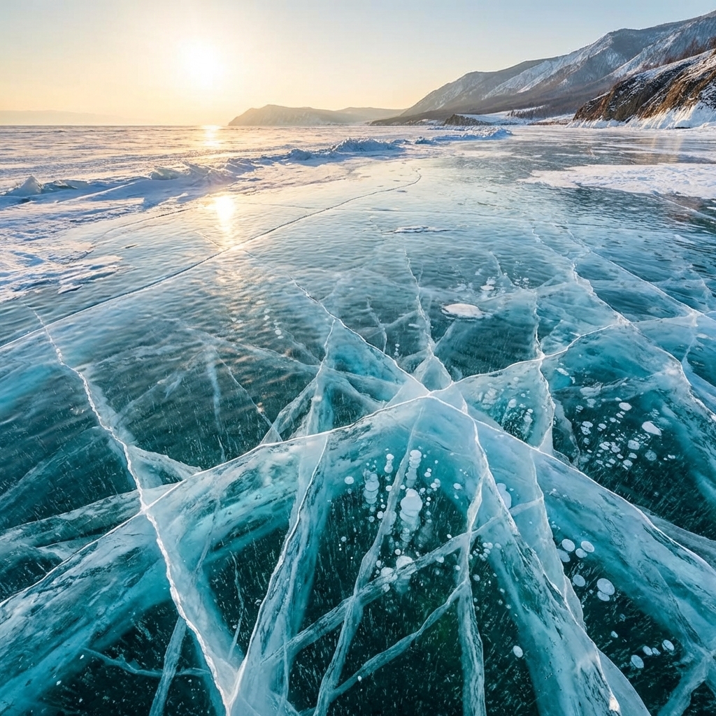 Hielo turquesa del Lago Baikal