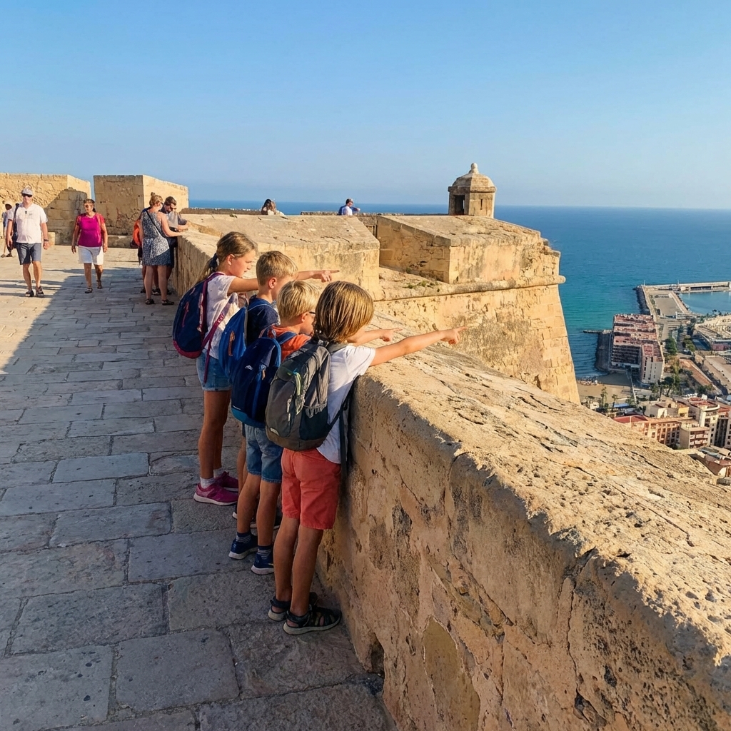 Vistas desde las almenas del Castillo. Perfecto para jugar a vigilar el horizonte en busca de barcos piratas.