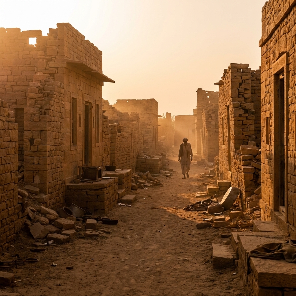 Callejones vacíos y viviendas en ruinas de Kuldhara