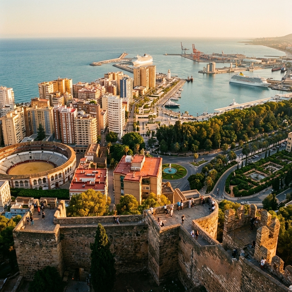Esta será tu recompensa el último día: la Bahía de Málaga a tus pies desde Gibralfaro.