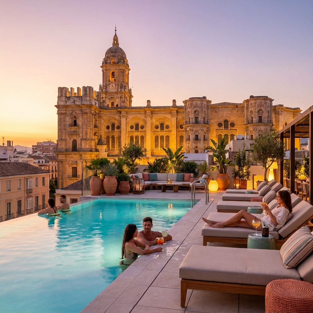 Las piscinas en la azotea son el nuevo estándar de oro en Málaga. Imprescindibles en verano.